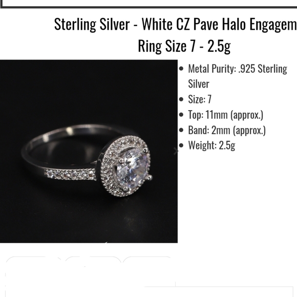 5ct Halo White CZ Pave Engagement Ring Size 7 - 2.5g vtg excellent Sterling - Picture 6 of 6